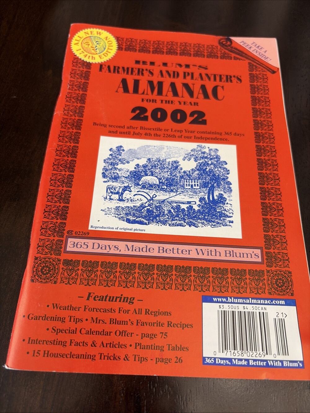 2002 Blum’s Farmers and Planters Almanac 174th Edition Weather Recipes Jokes